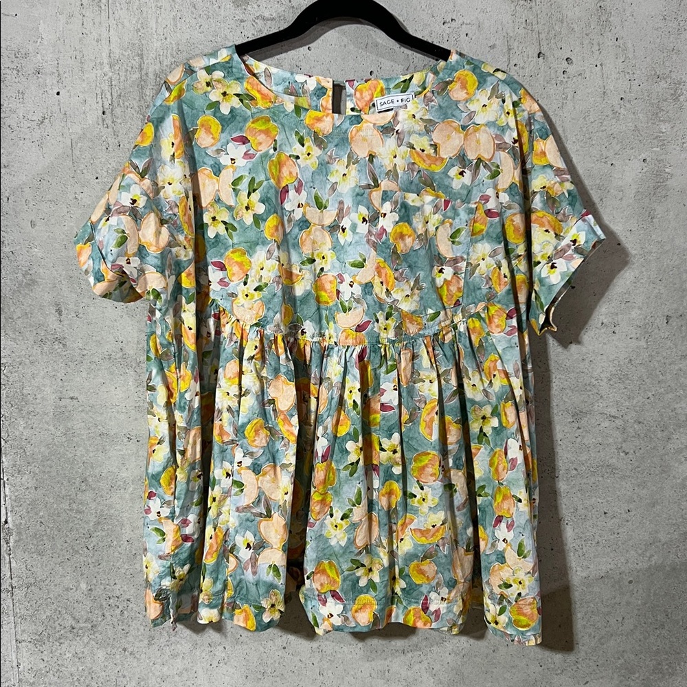 Sage + Fig Floral Oversized Boho Flowy Cotton Tunic Top Women's Small